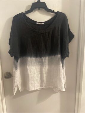 Luna Luz small ombré 100% linen scoop neck S\S  breathable top pullover blouse
